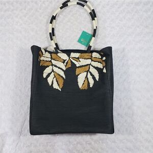 Limited Edition Tabitha Brown Woven Palm Tote Handbag Black